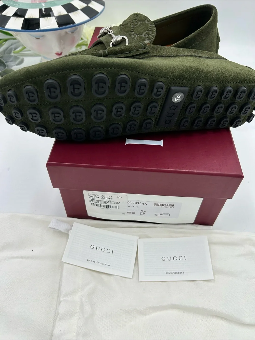 Men's Gucci GG embossed suede driver loafers size 9.5 fits 10 US made in Italy